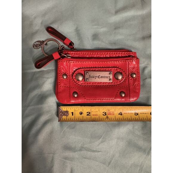 Juicy Couture 100% Leather Coin Purse Wallet Keychain Change Pouch Patent Red - Picture 5 of 5